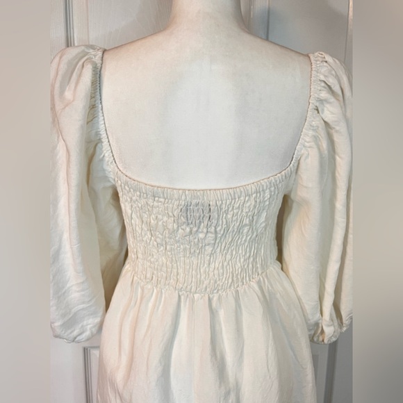 Tuckernuck 100% Linen Annie Smocked Dress Large Cream Puff Sleeve Mini Bridal - Picture 6 of 12